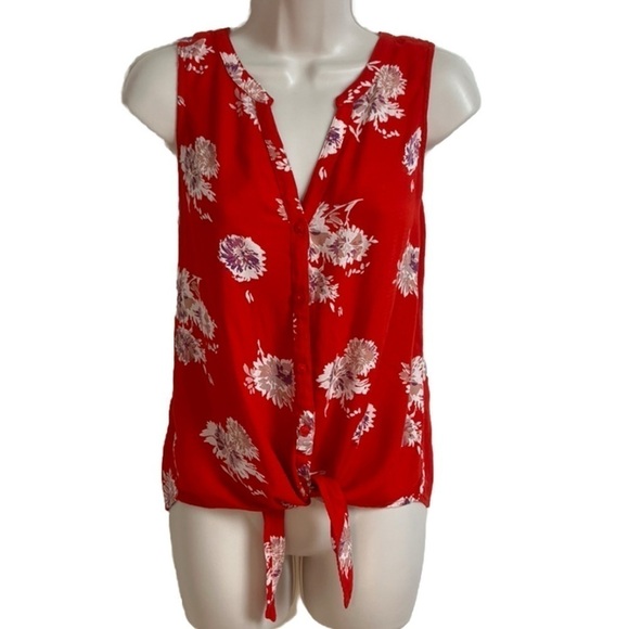 Lucky Brand Floral Button Down Tie Front Tank Top Red Purple White Women’s S - Picture 1 of 8